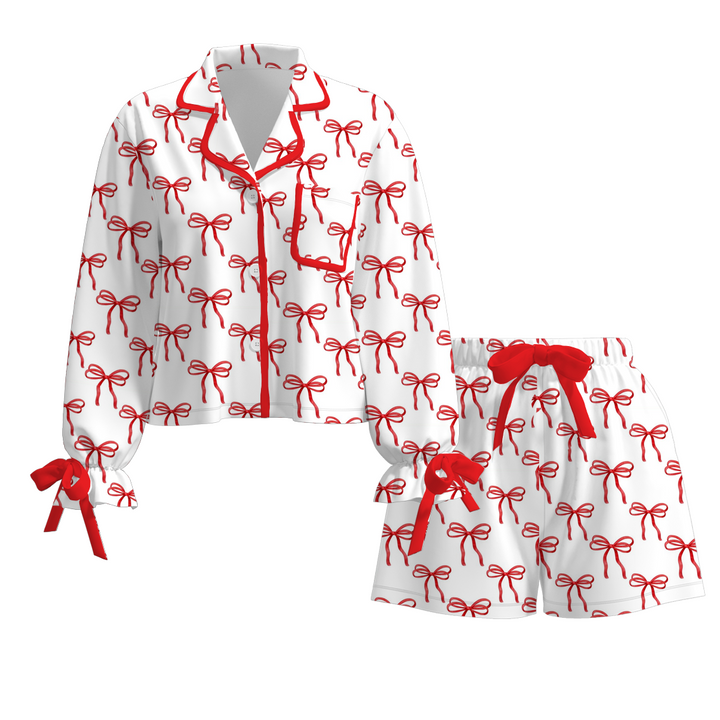 Christmas satin silk bow tie pajamas for girls women