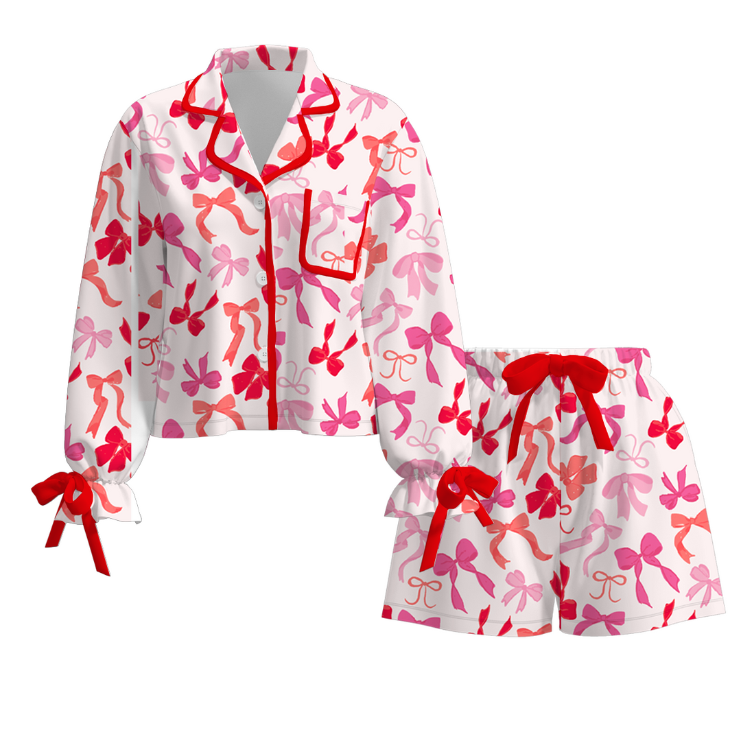 Christmas satin silk bow tie pajamas for girls women