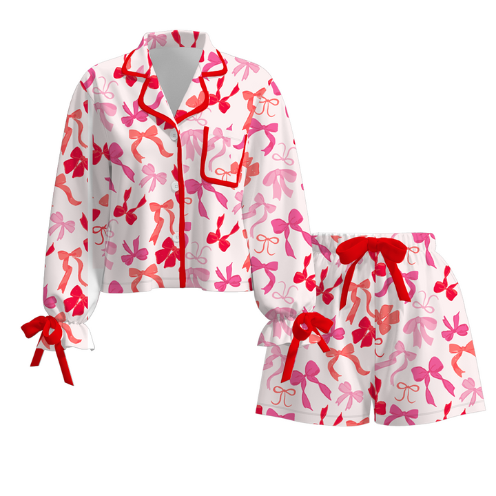 Christmas satin silk bow tie pajamas for girls women