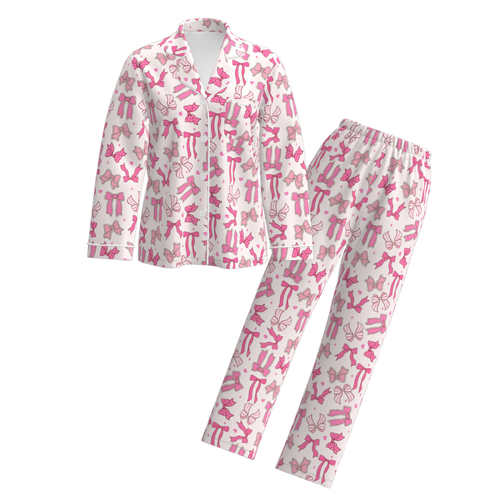 Valentine's sweet pink bow printed Pajamas set for women