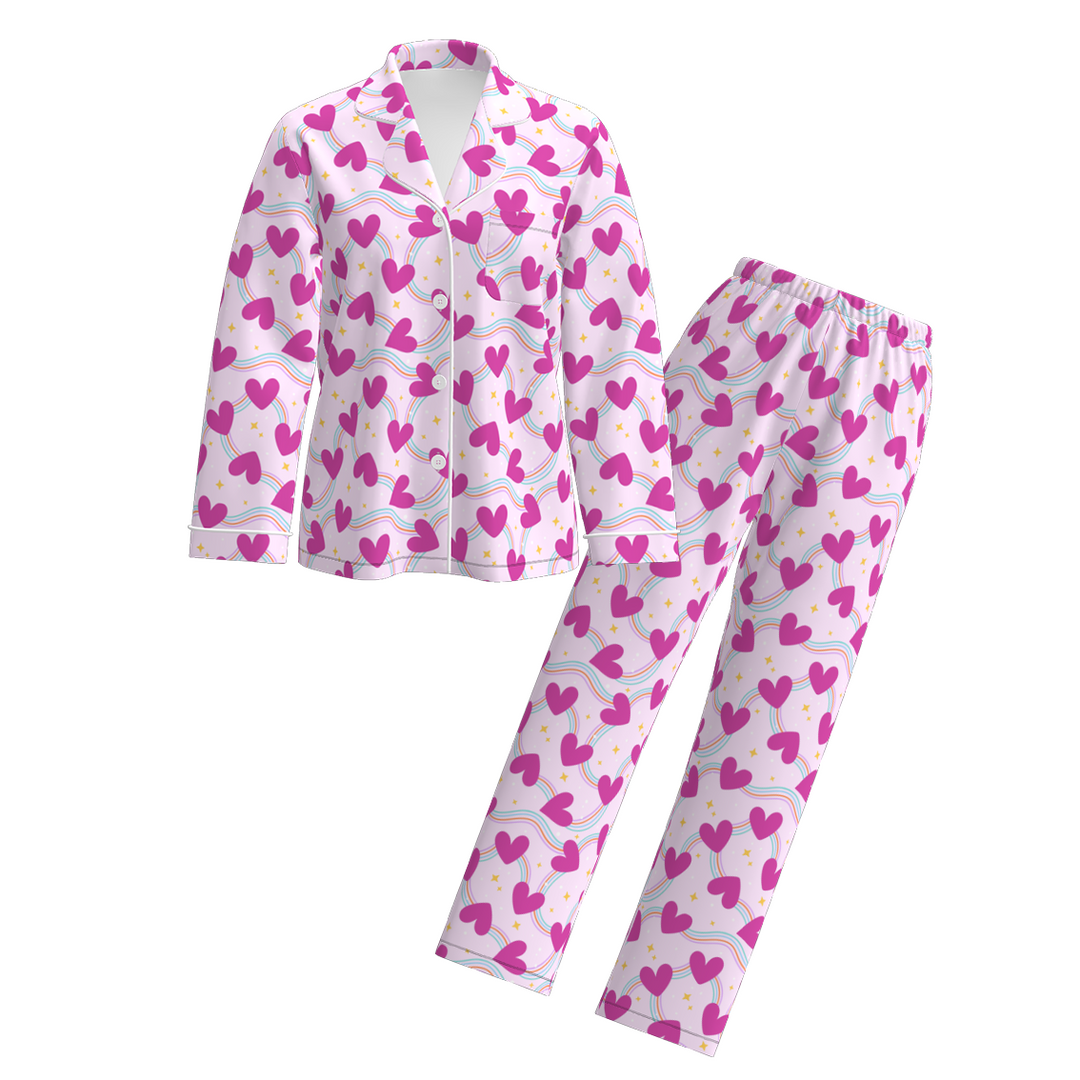 Valentine's sweet pink bow printed Pajamas set for women