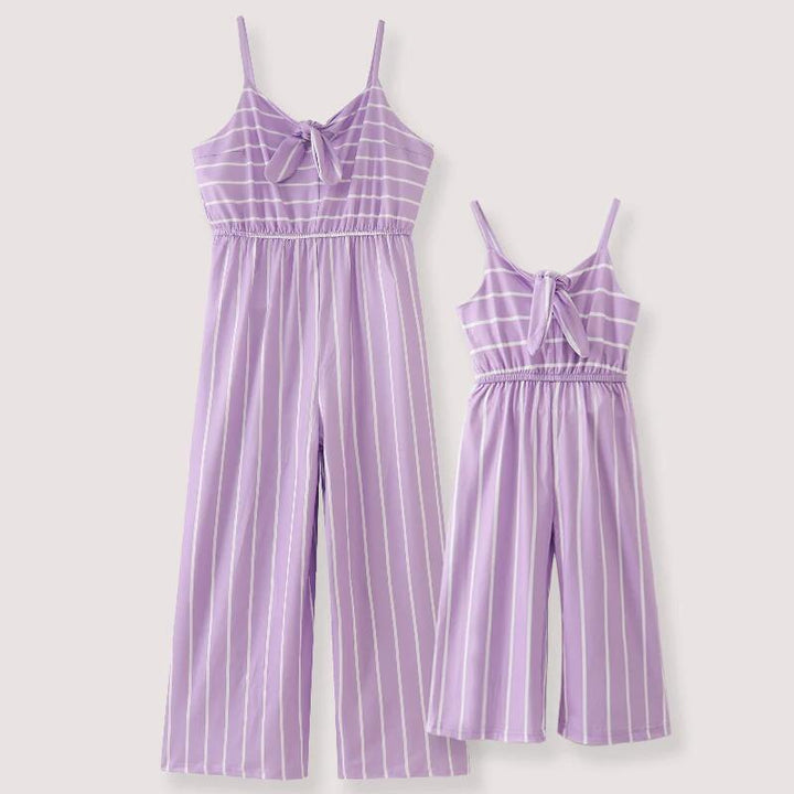 Striped wide leg suspender jumpsuit