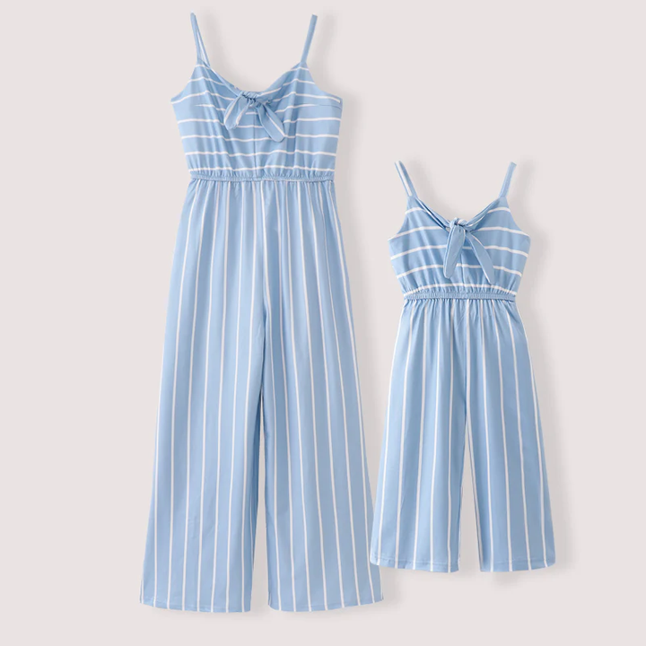 Striped wide leg suspender jumpsuit