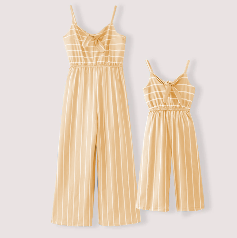Striped wide leg suspender jumpsuit