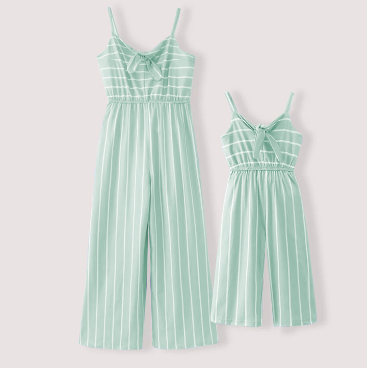 Striped wide leg suspender jumpsuit