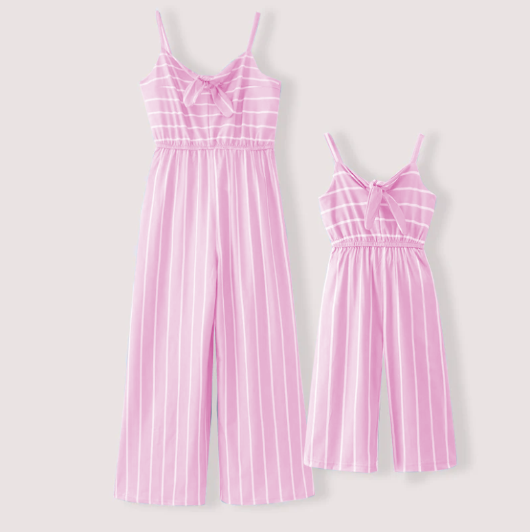 Striped wide leg suspender jumpsuit