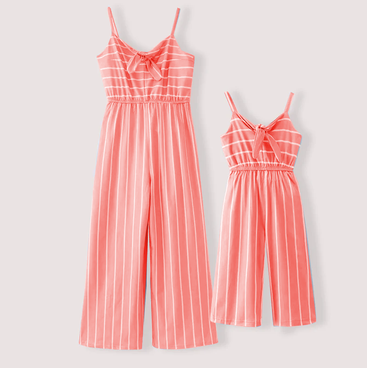 Striped wide leg suspender jumpsuit