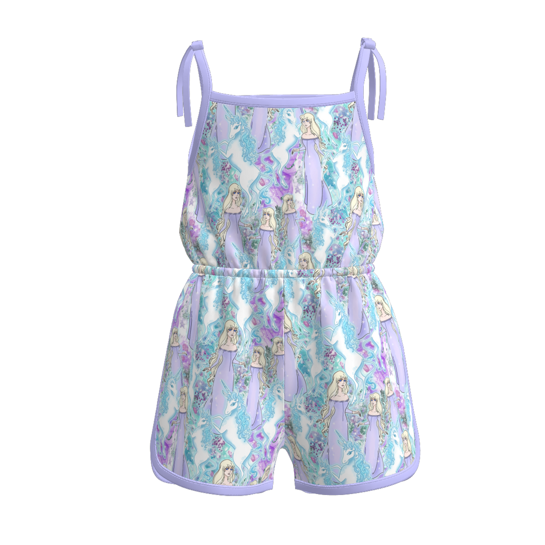 Girls Bow tie floral romper with princess printed