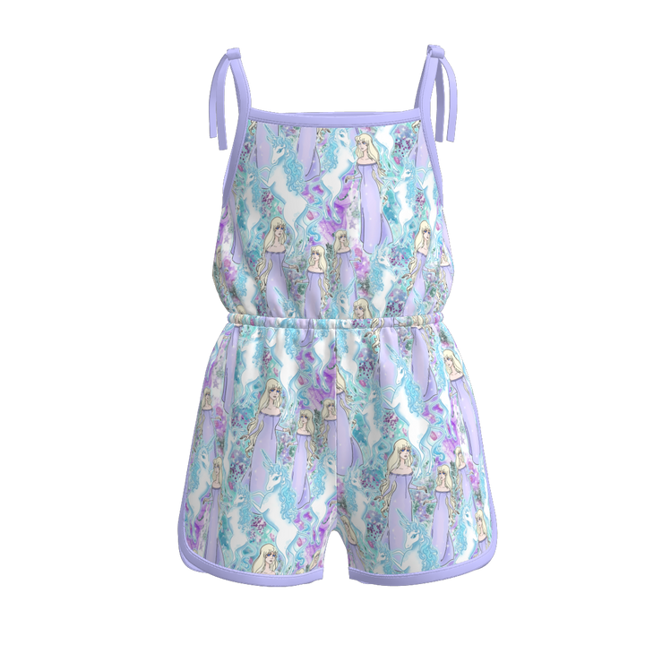 Girls Bow tie floral romper with princess printed