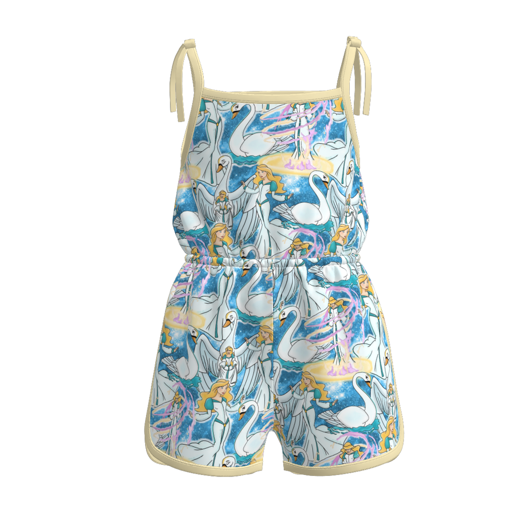 Girls Bow tie floral romper with princess printed