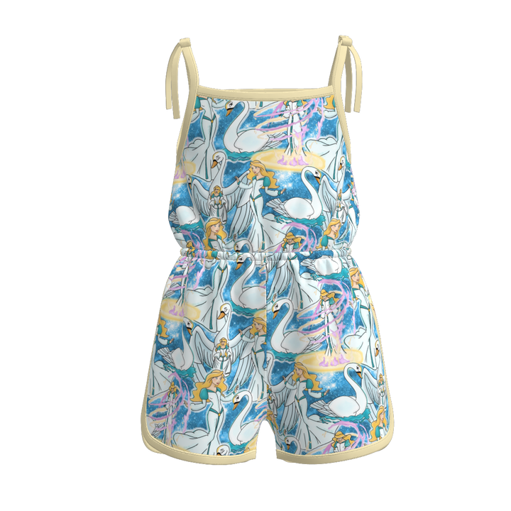 Girls Bow tie floral romper with princess printed