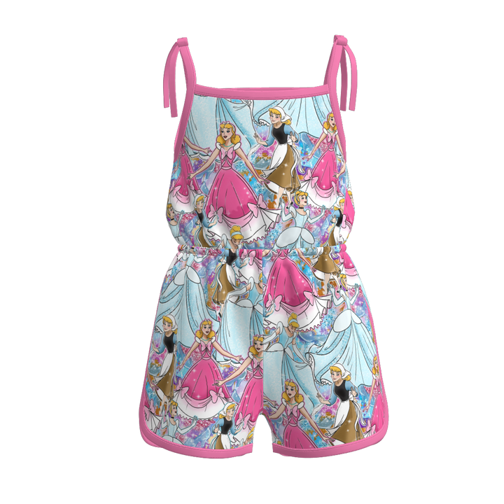 Girls Bow tie floral romper with princess printed