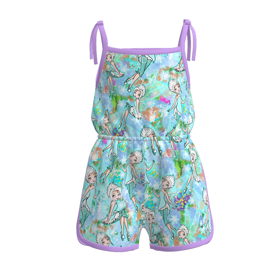 Girls Bow tie floral romper with princess printed