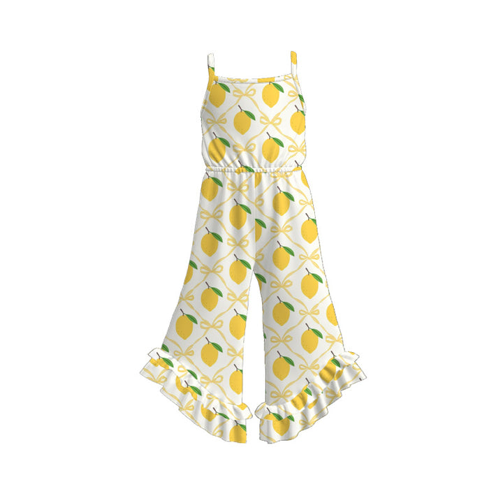 Girls summer fruits print wide leg jumpsuit