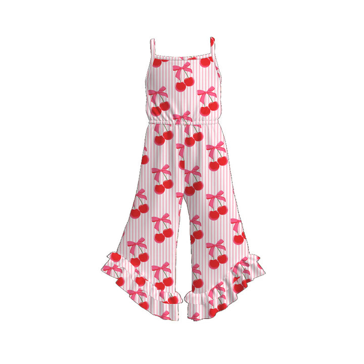 Girls summer fruits print wide leg jumpsuit