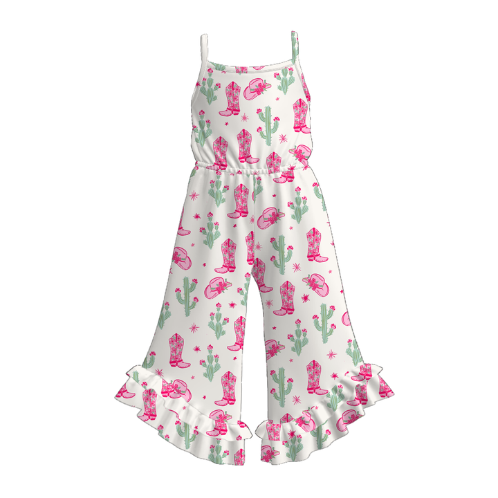 Girls Western print wide leg jumpsuit