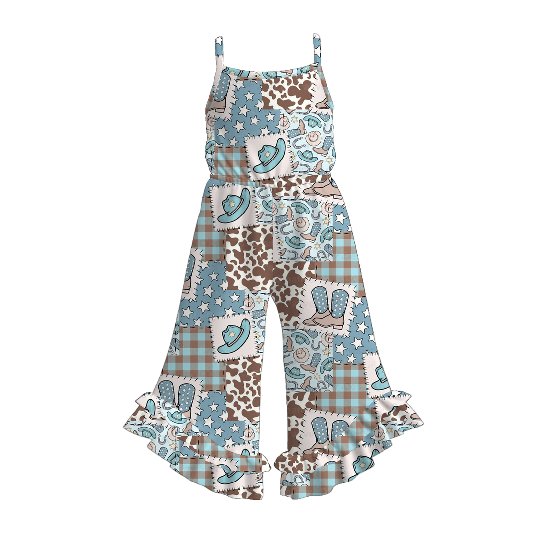 Girls Western print wide leg jumpsuit