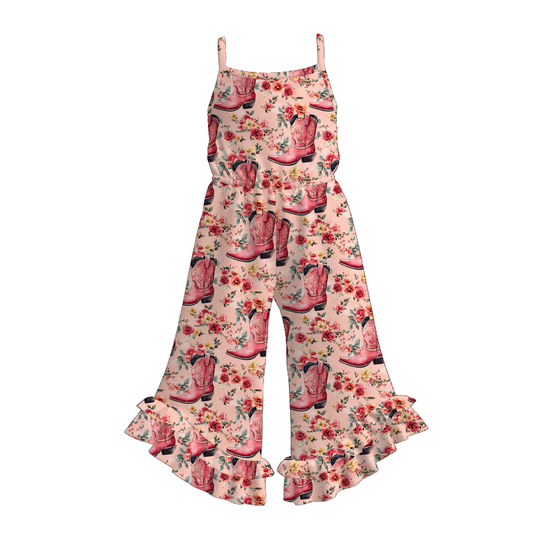 Girls Western print wide leg jumpsuit