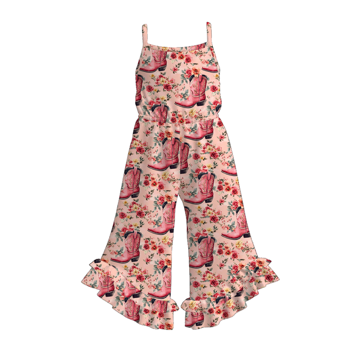 Girls Western print wide leg jumpsuit