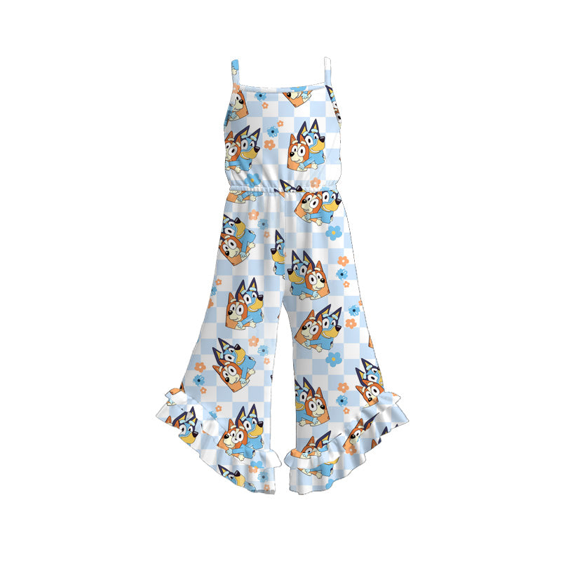 Girls cute cartoon print wide leg ruffle jumpsuit
