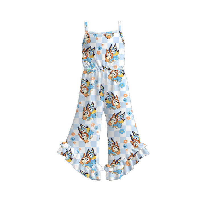 Girls cute cartoon print wide leg ruffle jumpsuit