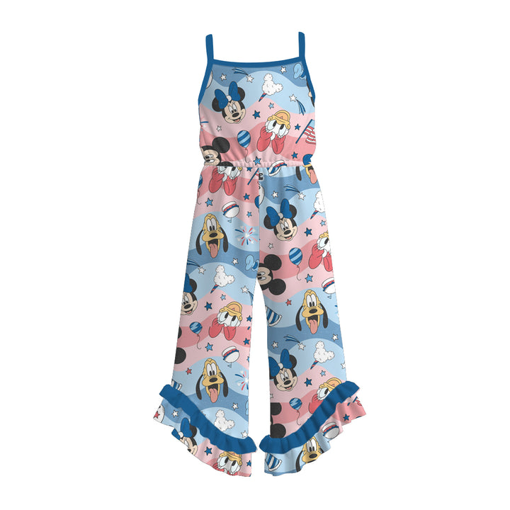 Girls 4th of July Patriotic print wide leg ruffle jumpsuit