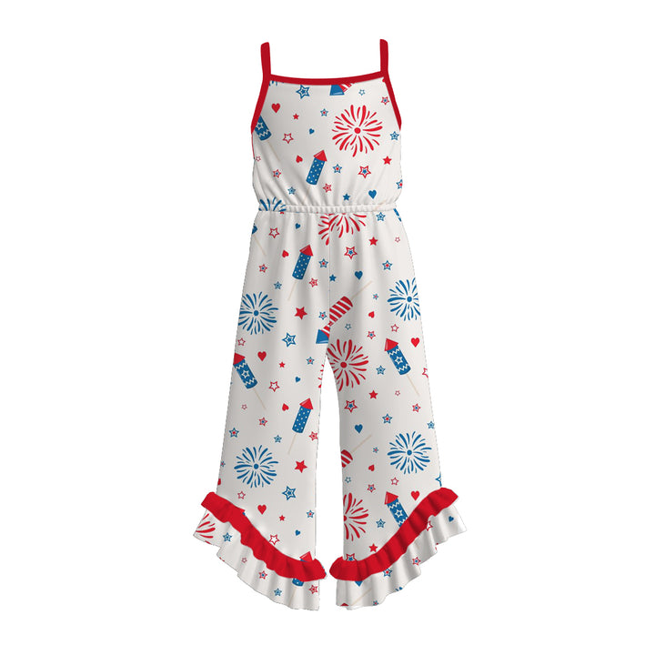 Girls 4th of July Patriotic print wide leg ruffle jumpsuit