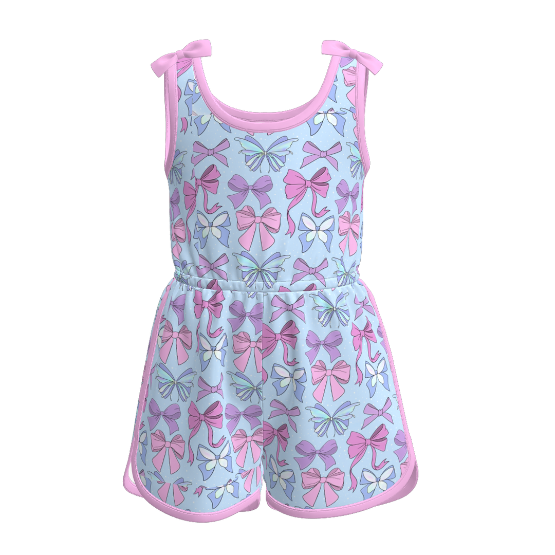 Bowknot sunflower sleeveless romper for girls