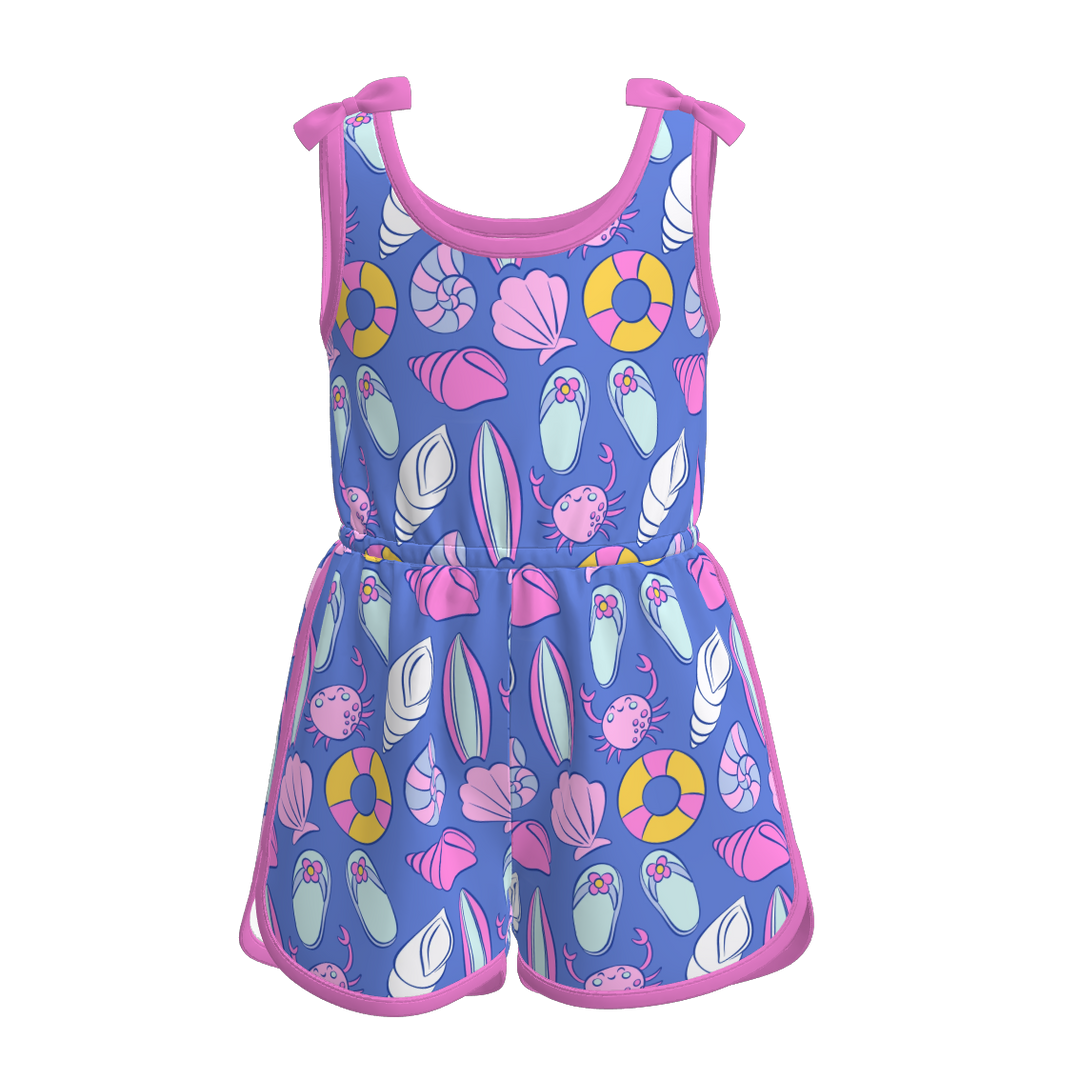 Bowknot sunflower sleeveless romper for girls