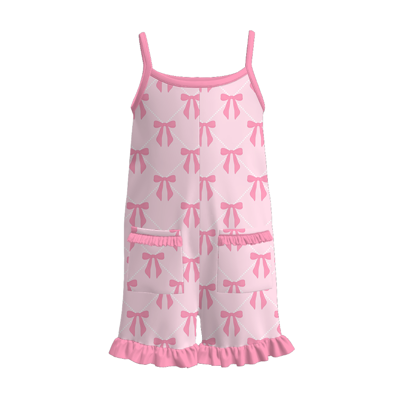 Girls summer Bow tie-up suspender splicing dress