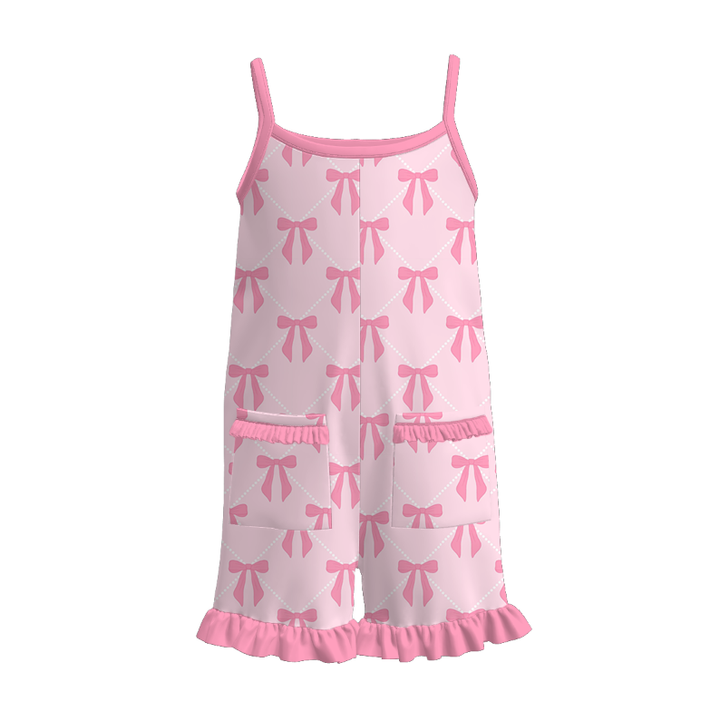 Girls summer Bow tie-up suspender splicing dress