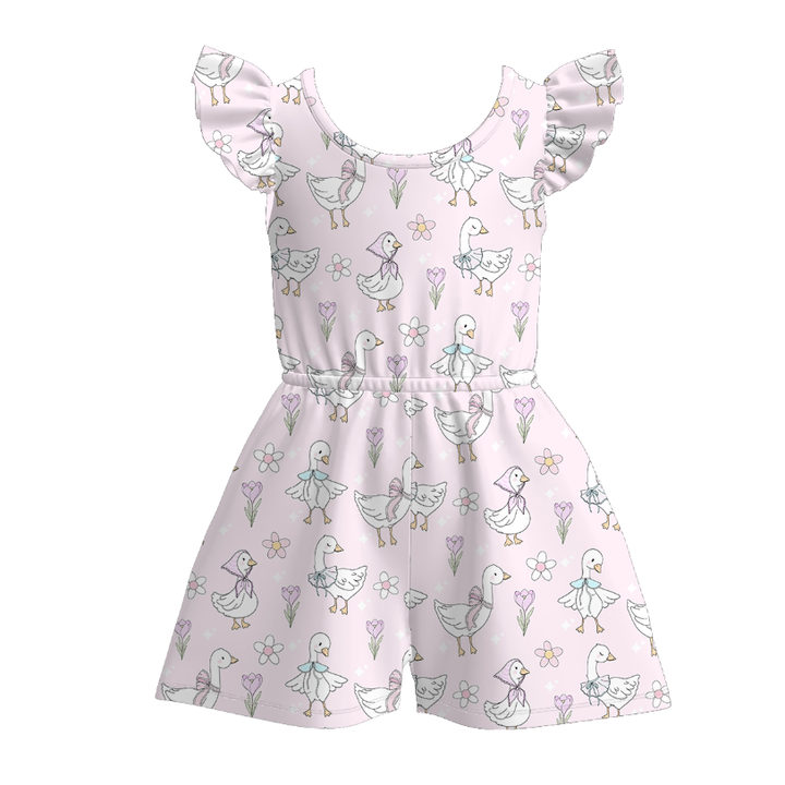 Pink cute duck romper Sisters summer Outfits