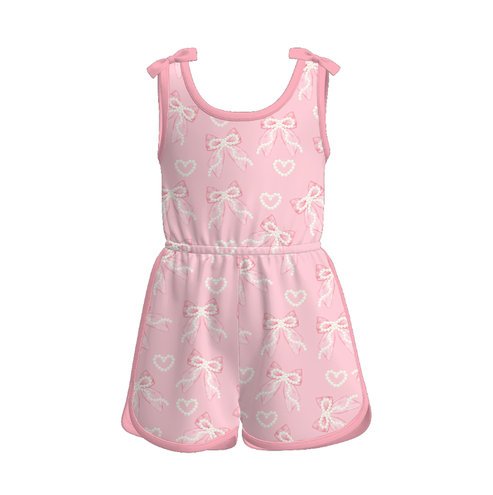 Bow deco pink top&leggings set Sisters summer Outfits