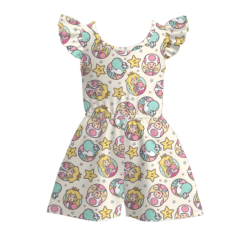Super Mario World theme printed summer outfit for sisters