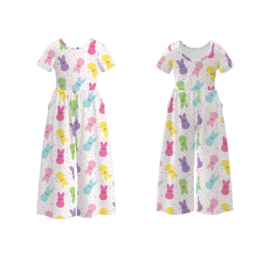 Easter pastel bow printed cute jumpsuit for girls