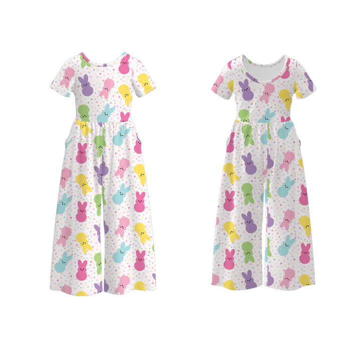 Easter pastel bow printed cute jumpsuit for girls