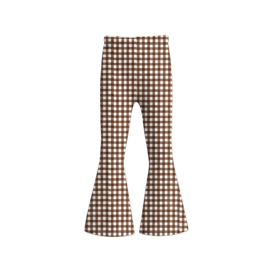 GIRLS GINGHAM SOFT BELL BOTTOM FLARE PANTS