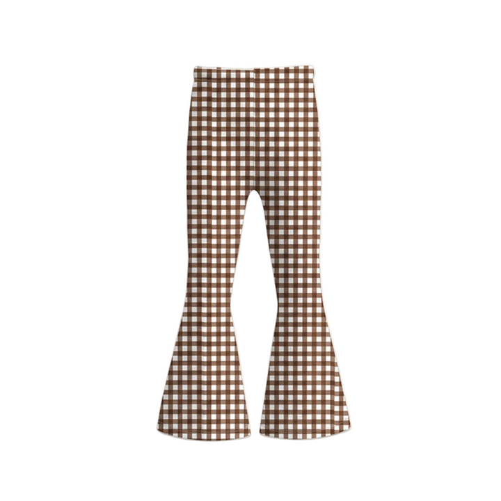 GIRLS GINGHAM SOFT BELL BOTTOM FLARE PANTS