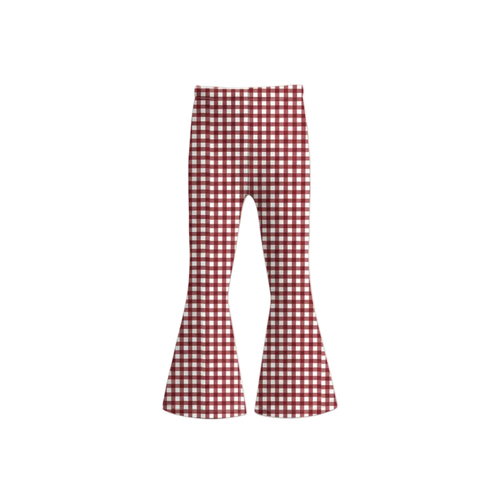 GIRLS GINGHAM SOFT BELL BOTTOM FLARE PANTS