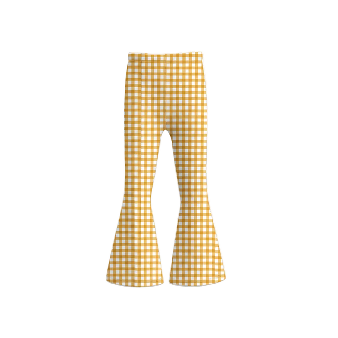 GIRLS GINGHAM SOFT BELL BOTTOM FLARE PANTS