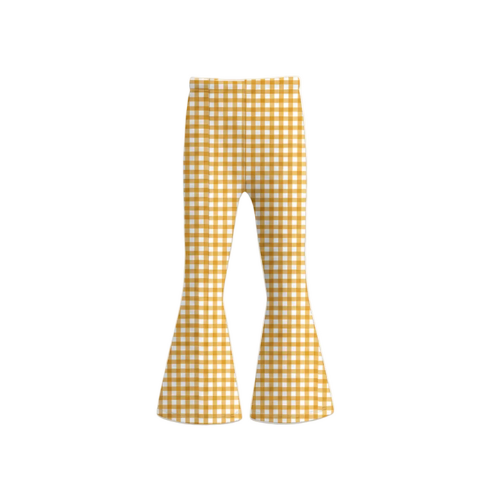 GIRLS GINGHAM SOFT BELL BOTTOM FLARE PANTS