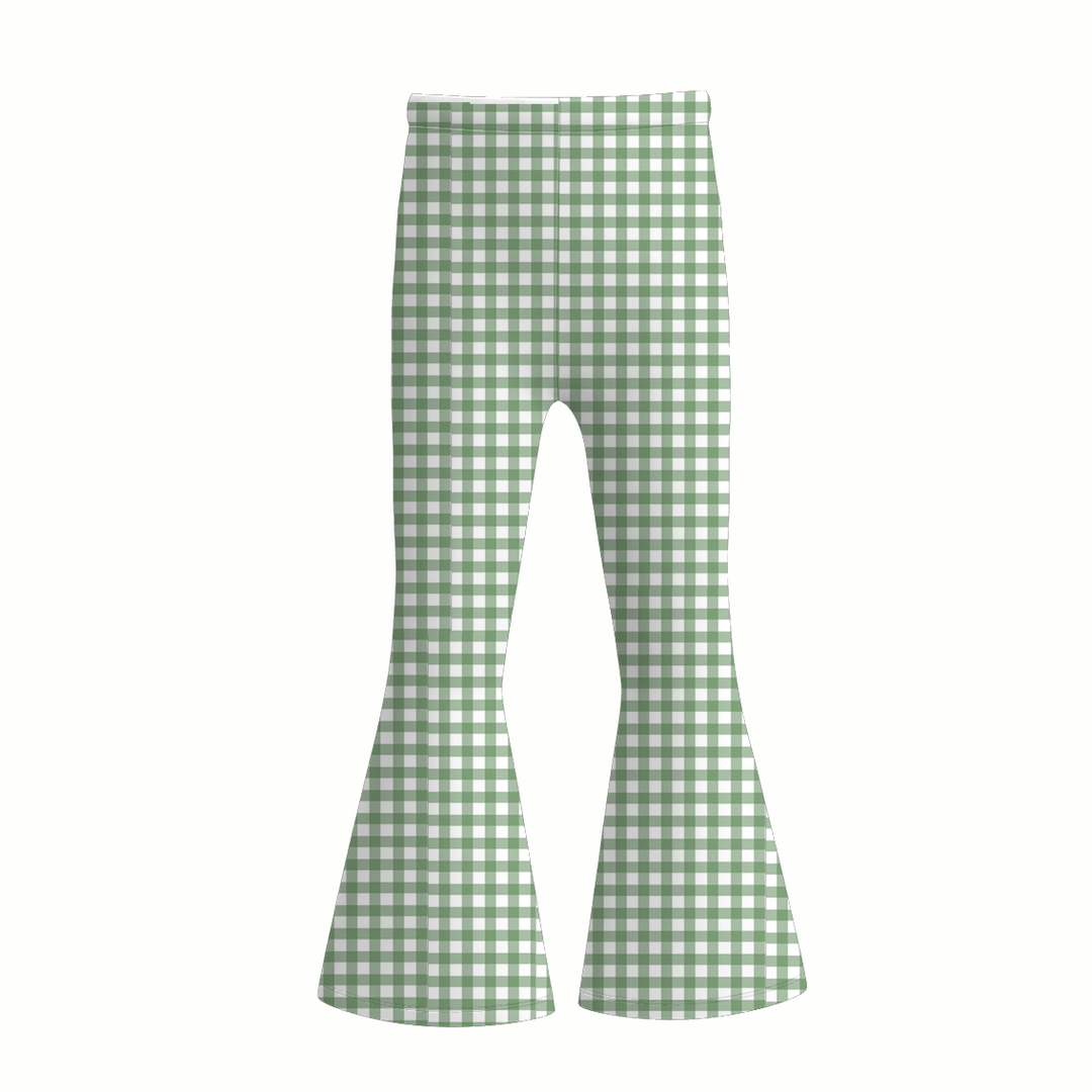 GIRLS GINGHAM SOFT BELL BOTTOM FLARE PANTS
