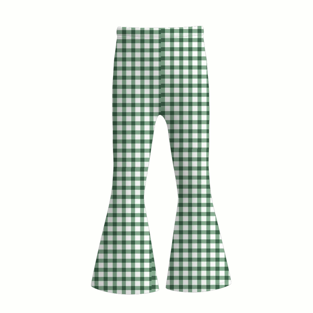 GIRLS GINGHAM SOFT BELL BOTTOM FLARE PANTS