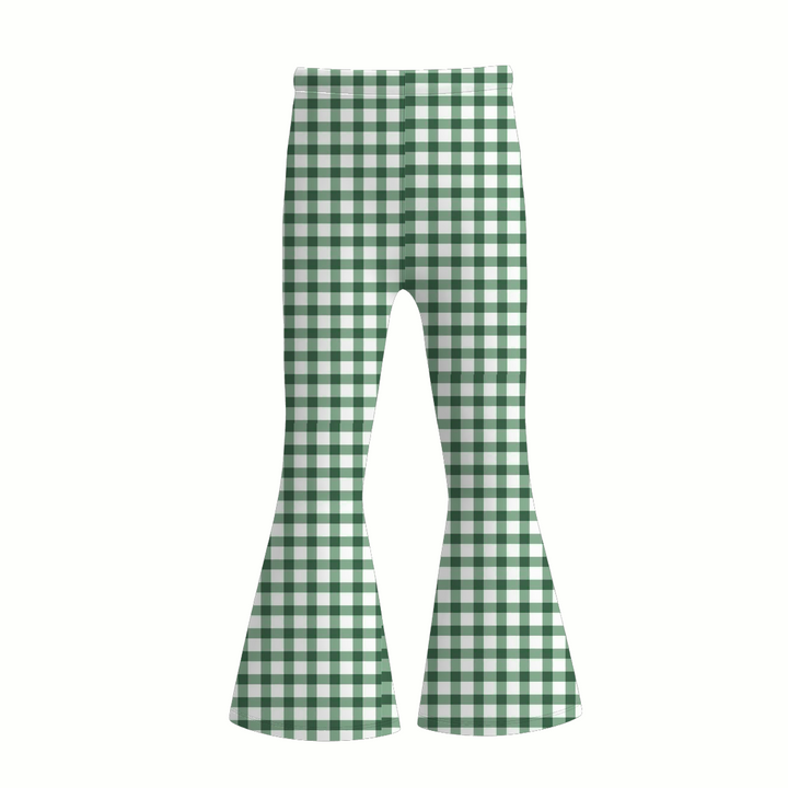 GIRLS GINGHAM SOFT BELL BOTTOM FLARE PANTS