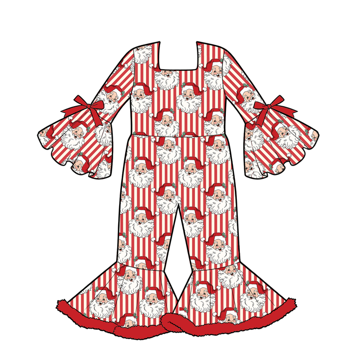 Girls Christmas Cartoon Monster Jumpsuit Bell Bottom Ruffle Sleeve Romper