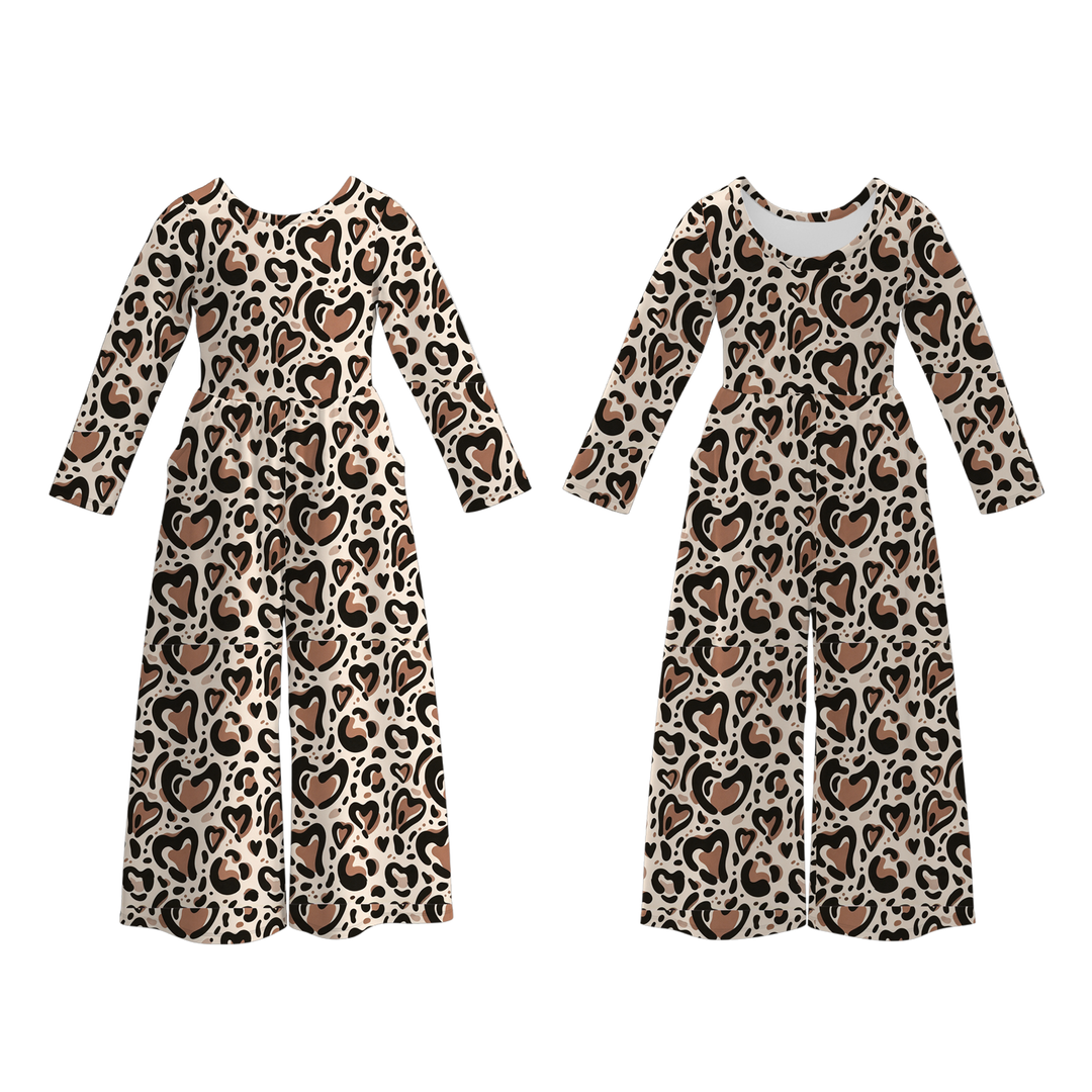 Valentine Heart &amp; Leopard Long Sleeve Romper Jumpsuit