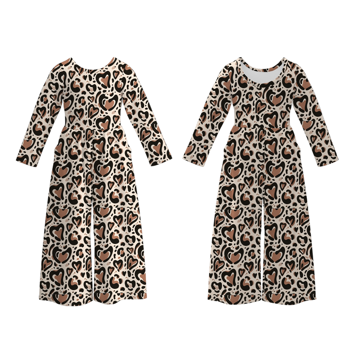 Valentine Heart &amp; Leopard Long Sleeve Romper Jumpsuit