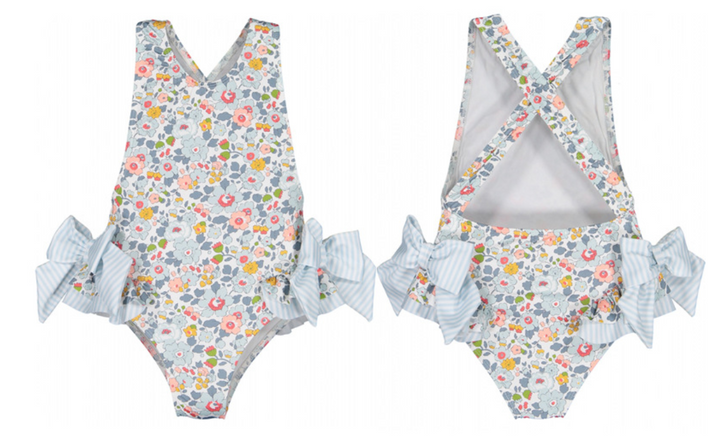 Pink flower bow swimsuit for girls