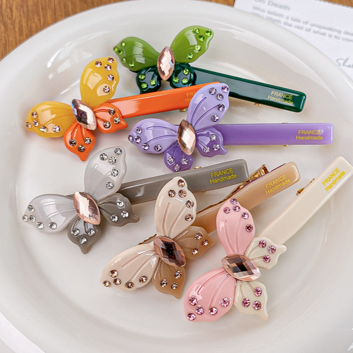 Diamond butterfly duckbill hair clip