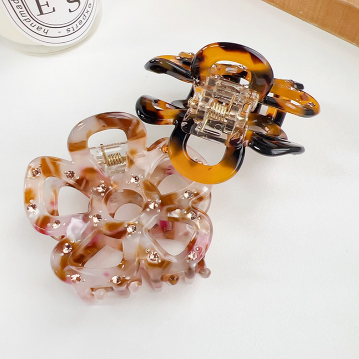 Hollow flower diamond acetate hair claw clips